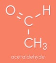 Acetaldehyde (ethanal) molecule, chemical structure. Acetaldehyde is a toxic molecule responsible for many symptoms of alcohol