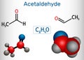 Acetaldehyde, ethanall, CH3CHO molecule. It is ketone, is used in the manufacture of acetic acid, perfumes, dyes, drugs, as a