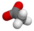 Acetate anion, chemical structure. 3D rendering. Atoms are represented as spheres with conventional color coding: carbon (grey),