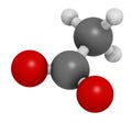 Acetate anion, chemical structure. 3D rendering. Atoms are represented as spheres with conventional color coding: carbon (grey),