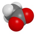 Acetate anion, chemical structure. 3D rendering. Atoms are represented as spheres with conventional color coding: carbon (grey),