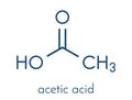 Acetic acid molecule. Vinegar is an aqueous solution of acetic acid. Skeletal formula.