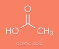 Acetic acid molecule. Vinegar is an aqueous solution of acetic acid. Skeletal formula.