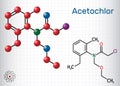 Acetochlor molecule. It is chloroacetanilide, herbicide, a xenobiotic and an environmental contaminant. Structural chemical