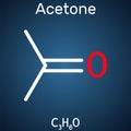 Acetone ketone molecule. It is organic solvent. Structural chemical formula on the dark blue background