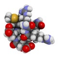 Acetyl hexapeptide-3 (argireline) molecule. 3D rendering. Peptide fragment of SNAP-25. Used in cosmetics to treat wrinkles. Atoms
