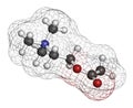 Acetylchloline (ACh) neurotransmitter molecule. Atoms are represented as spheres with conventional color coding: hydrogen (white