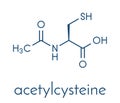 Acetylcysteine NAC mucolytic drug molecule. Also used to treat paracetamol overdose, Skeletal formula.