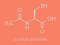 Acetylcysteine NAC mucolytic drug molecule. Also used to treat paracetamol overdose, Skeletal formula.