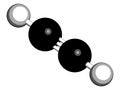 Acetylene ethyne molecule. Used in oxy-acetylene welding. 3D rendering. Atoms are represented as spheres with conventional color