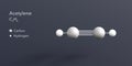 acetylene molecule 3d rendering, flat molecular structure with chemical formula and atoms color coding