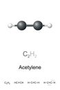 Acetylene, ethyne, C2H2, ball-and-stick model, chemical formula Royalty Free Stock Photo