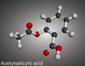 Acetylsalicylic acid, aspirin, ASA molecule. It is salicylate, analgesic and antipyretic drug. Molecular model. 3D rendering