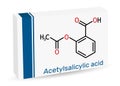 Acetylsalicylic acid, aspirin, ASA molecule. It is salicylate, analgesic and antipyretic medication. Skeletal chemical