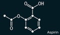 Acetylsalicylic acid, aspirin, ASA molecule. It is salicylate, analgesic and antipyretic medication used to treat pain