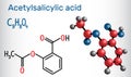 Acetylsalicylic acid aspirin, ASA molecule. Structural chemica