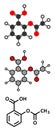 Acetylsalicylic acid (aspirin) pain relief drug molecule