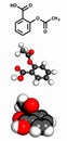 Acetylsalicylic acid (aspirin) pain relief drug molecule, molecular model