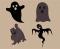 Ghosts Black And Gray Objects Signs Symbols Vector Illustration