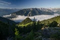 Achen lake covered by morning mist, The Brandenberg Alps, Austria, Europe Royalty Free Stock Photo