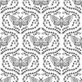 Acherontia atropos monochrome realistic doodle hawk moth seamless pattern. Perfect print for tee, paper, textile and fabric. Hand