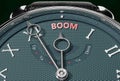 Achieve Boom, come close to Boom or make it nearer or reach sooner - a watch symbolizing short time between now and Boom., 3d