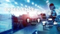 Achieve Business Excellence as concept. Pursuit of excellence. Blurred business center background. Royalty Free Stock Photo