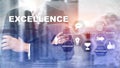 Achieve Business Excellence as concept. Pursuit of excellence. Blurred business center background. Royalty Free Stock Photo