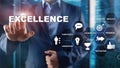 Achieve Business Excellence as concept. Pursuit of excellence. Blurred business center background. Royalty Free Stock Photo