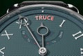 Achieve Truce, come close to Truce or make it nearer or reach sooner - a watch symbolizing short time between now and Truce., 3d
