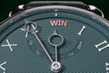 Achieve Win, come close to Win or make it nearer or reach sooner - a watch symbolizing short time between now and Win., 3d