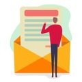 Young man writing email concept vector illustration in flat style