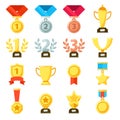 Achievement award, achiever trophy, achievements medal icon. Gold, silver, bronze medals vector icons set Royalty Free Stock Photo