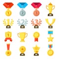 Achievement award, achiever trophy, achievements medal icon. Gold, silver, bronze medals vector icons set