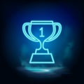 Achievement, award neon icon. Blue neon, Business neon icon