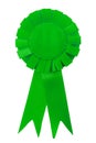 Achievement, certificate of quality and winner conceptual idea with green satin award ribbon with copy space on the fabric