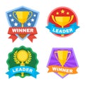 Achievement, champ and contest vector logo set with gold trophy cup