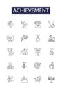 Achievement line vector icons and signs. success, fulfill, vanquish, surmount, master, conquer, triumph, gain outline Royalty Free Stock Photo