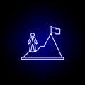 Achievement, mountain, worker icon. Elements of Human resources illustration in neon style icon. Signs and symbols can be used for