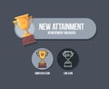 Achievement panel design. Attainment banner concept with winner cup. Reward icon in cartoon style. Royalty Free Stock Photo