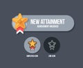 Achievement panel design. Attainment banner concept with winner medal. Reward icon in cartoon style. Royalty Free Stock Photo