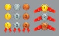 Achievement ranking. Gold, silver, bronze medals set. Royalty Free Stock Photo