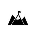 Achievement Top Point, Mountain Goal Flag. Flat Vector Icon illustration. Simple black symbol on white background. Achievement Top