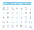 Achievements and rewards linear icons set. Accomplished, Successful, Victory, Champion, Achievement, Accomplishment