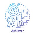 Achiever blue concept icon. Successful person idea thin line illustration. Goal achieving, winner. Reaching target