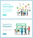 Achieving career goals and Search for investors website vector. Business and motivation banners