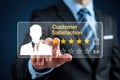 Achieving Customer Satisfaction A Hand Touching a Screen with Five Stars and Customer Satisfaction Text Royalty Free Stock Photo