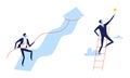 Achieving Goal with Business Man Climbing Arrow and Ladder to Gain Star Vector Set