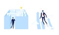 Achieving Goal with Business Man Flying Up and Walking Labyrinth Vector Set Royalty Free Stock Photo