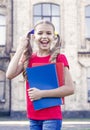 Achieving high standards. Cute little bookworm. Little girl school student. Secondary school student. School education Royalty Free Stock Photo